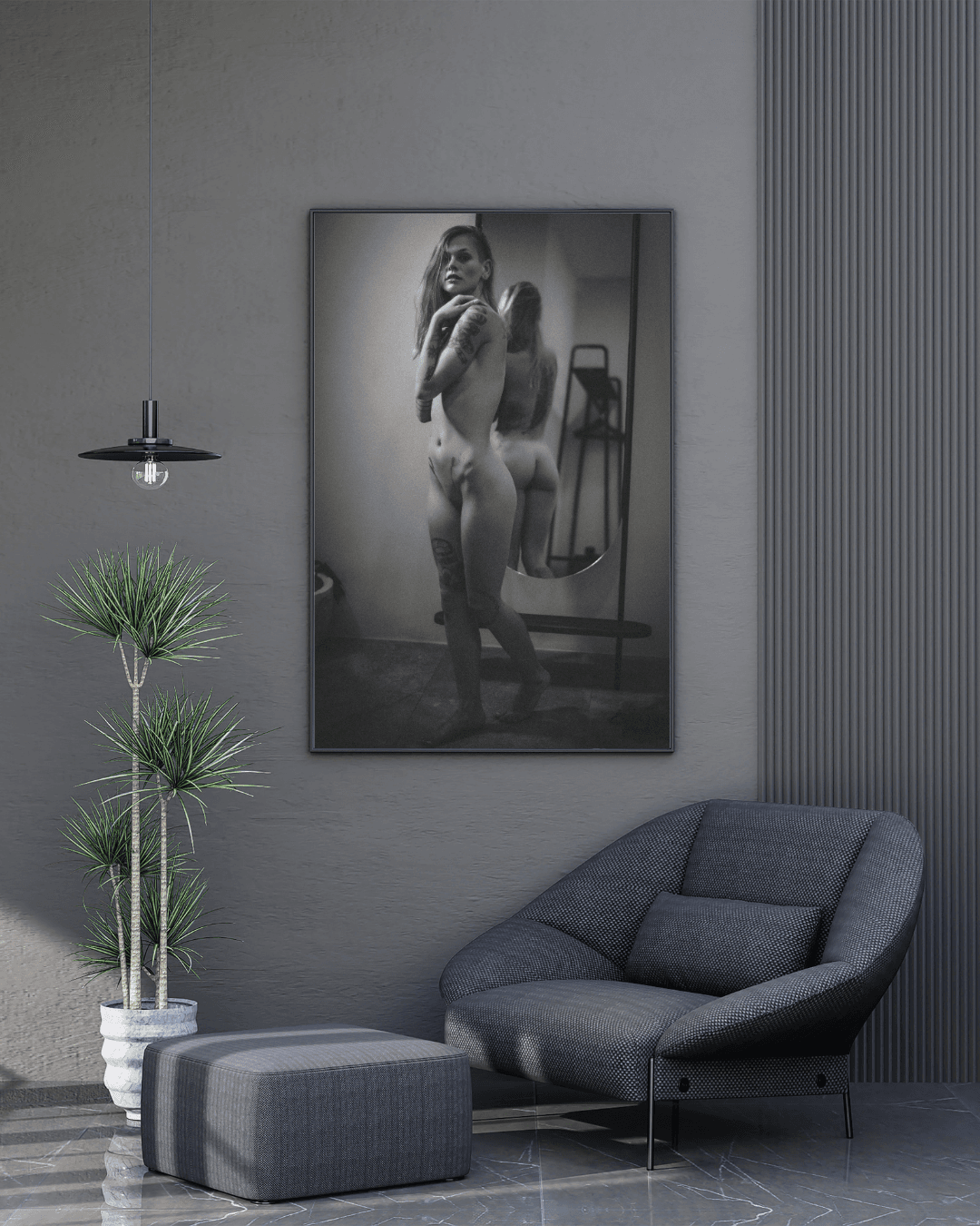 Sammmnextdoor black and white fine art nude portrait, showcasing bold elegance and printed on premium Ilford Cotton Textured paper.