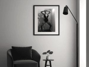 Elegant black and white fine art nude of Madam Sophie, printed on highly textured Ilford Cotton Giclée paper for stunning detail and depth.