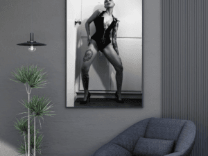 Madam Sophie black and white fine art print, showcasing edgy elegance with bold contrasts and textured paper.