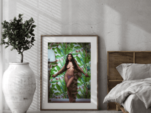 Limited-edition tropical fine art nude print of Solbaby in Los Angeles, printed on Hahnemühle Bamboo paper for rich tones and eco-conscious quality.