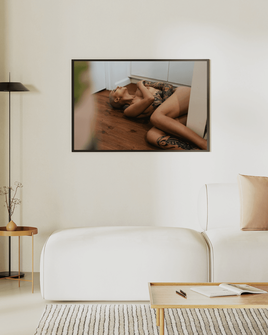 Limited-edition fine art nude print of Madam Sophie, showcasing tattoos and raw elegance on premium Photorag paper.